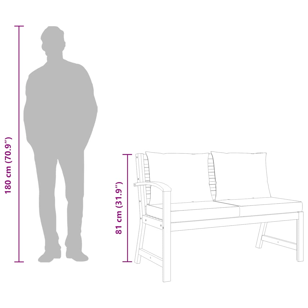 Panca da Giardino 114,5cm con Cuscino Grigio Massello di Acacia 311837