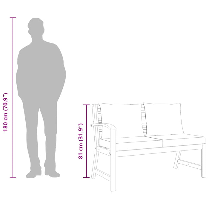 Panca da Giardino 114,5cm con Cuscino Grigio Massello di Acacia 311837