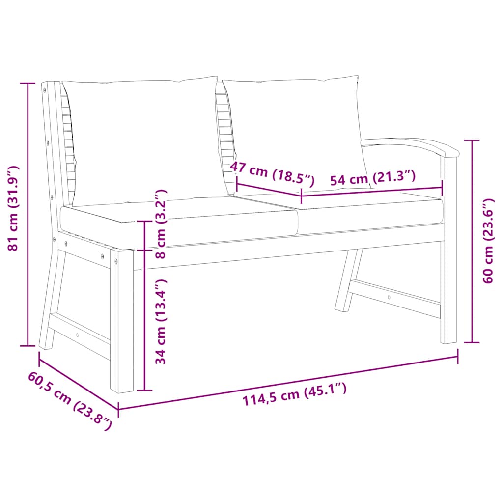 Panca da Giardino 114,5cm con Cuscino Grigio Massello di Acacia 311839