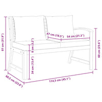 Panca da Giardino 114,5cm con Cuscino Grigio Massello di Acacia 311839