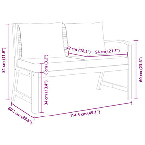 Panca da Giardino 114,5cm con Cuscino Grigio Massello di Acacia 311839