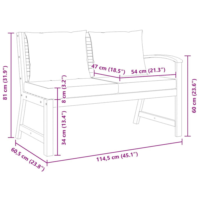Panca da Giardino 114,5cm con Cuscino Grigio Massello di Acacia 311839
