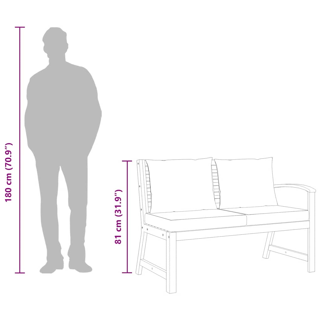 Panca da Giardino 114,5cm con Cuscino Grigio Massello di Acacia 311839