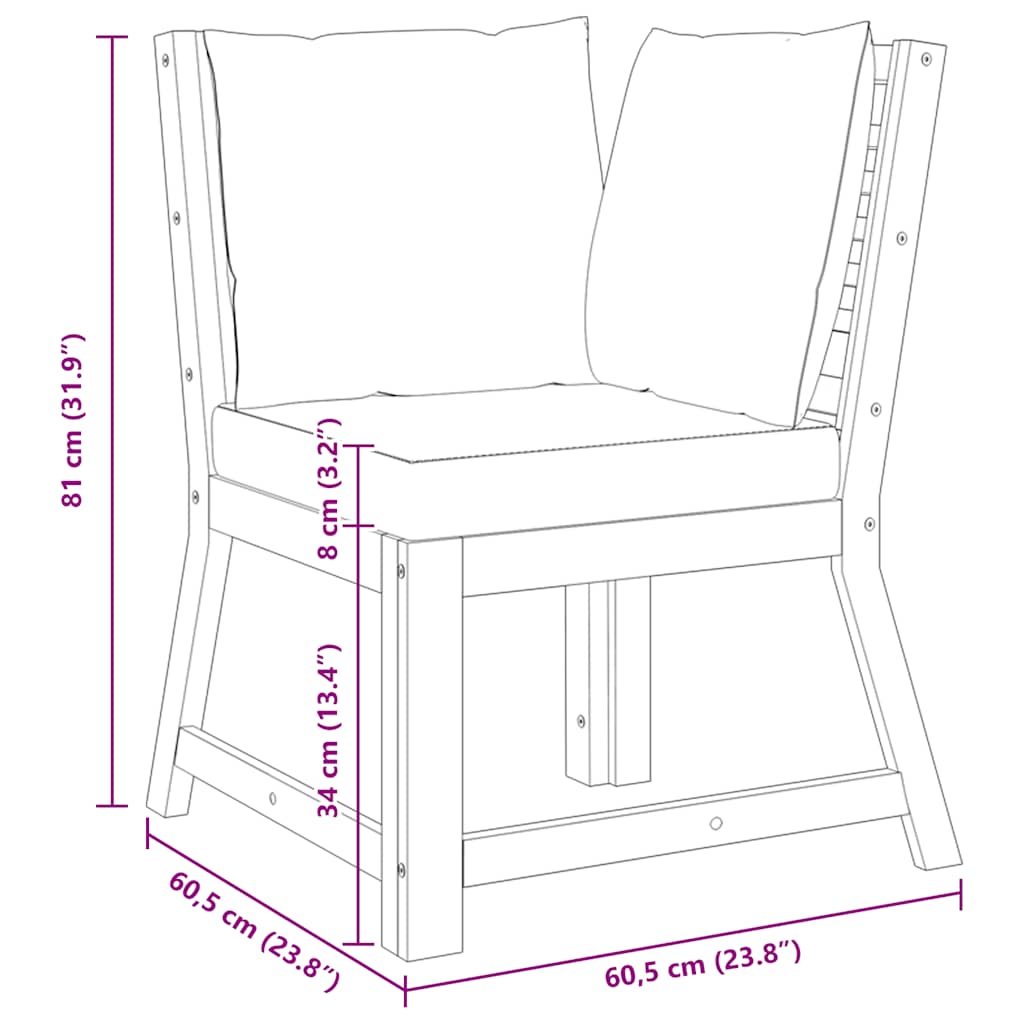 Divano Angolare Modulare Cuscini Grigio Scuro Massello Acacia 311841