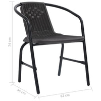 Sedie da Giardino 2 pz Nere Plastica Stile Rattan Acciaio 110kg 312494