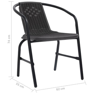 Sedie da Giardino 2 pz Nere Plastica Stile Rattan Acciaio 110kg 312494