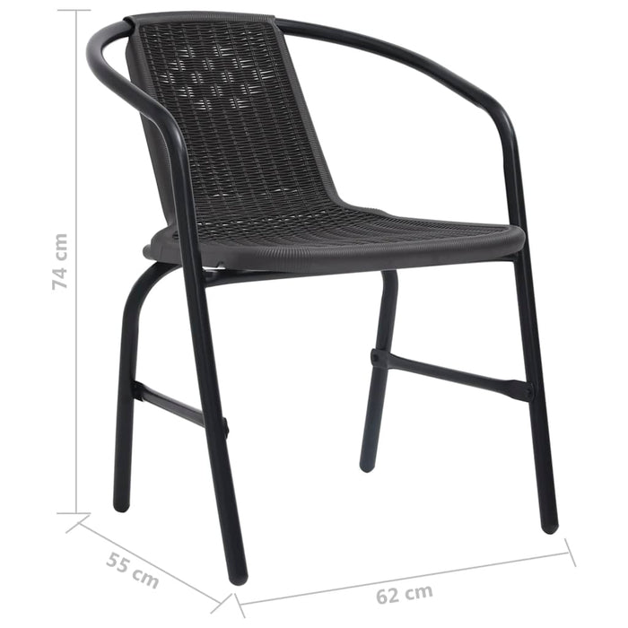 Sedie da Giardino 2 pz Nere Plastica Stile Rattan Acciaio 110kg 312494