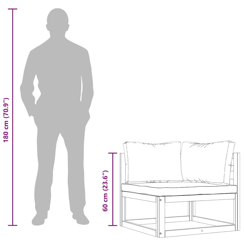 Divano Angolare Modulare Cuscini Bianco Crema Massello d'Acacia 311861