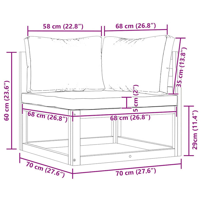 Divano Angolare Modulare Cuscini Bianco Crema Massello d'Acacia 311861