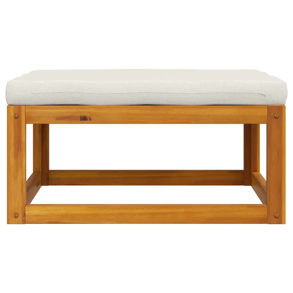 Poggiapiedi con Cuscino Bianco Crema in Massello d'Acacia 311865