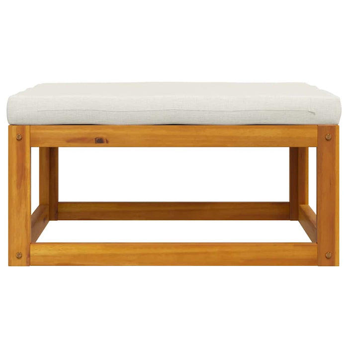 Poggiapiedi con Cuscino Bianco Crema in Massello d'Acacia 311865