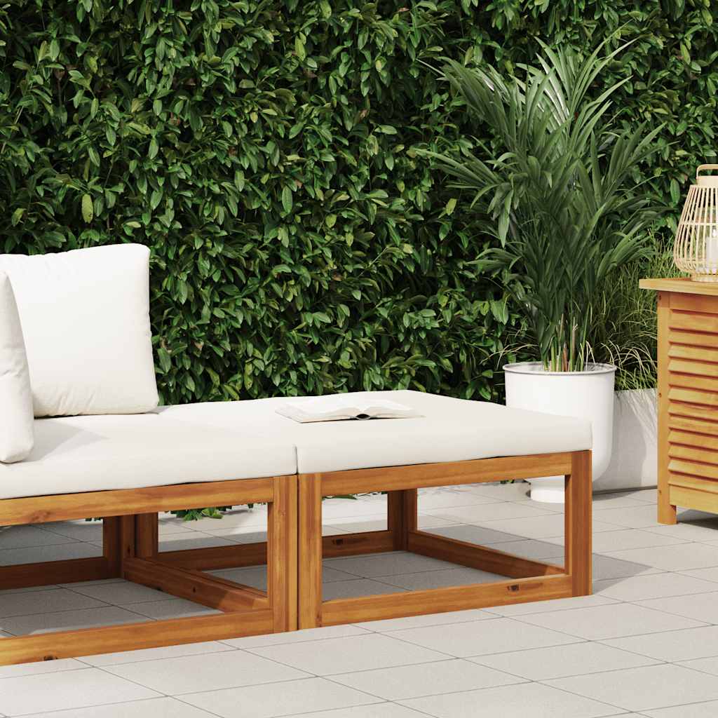 Poggiapiedi con Cuscino Bianco Crema in Massello d'Acacia 311865