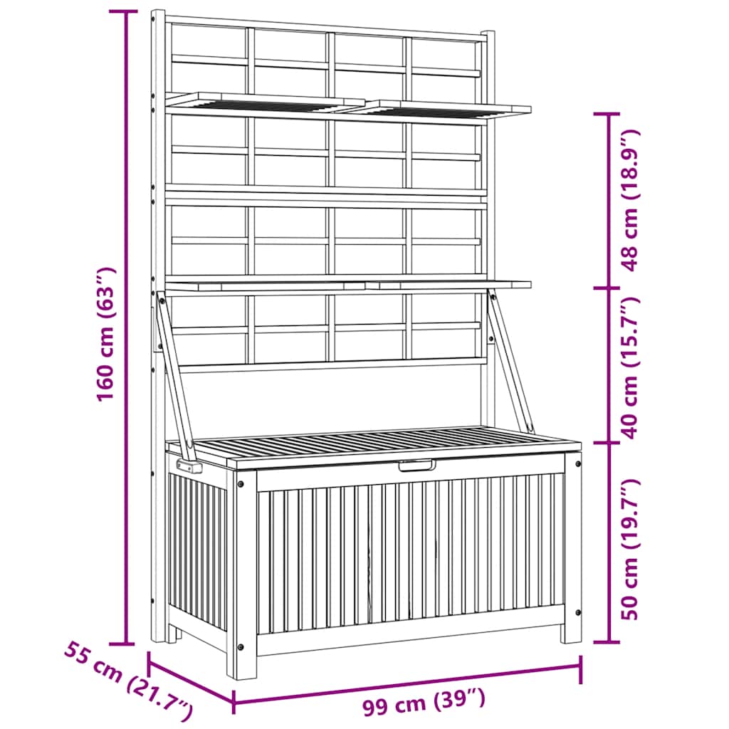 Contenitore con Traliccio Grigio 99x55x160 cm in Legno Acacia cod mxl 64236