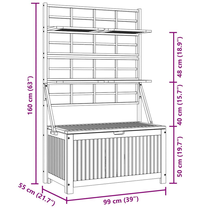 Contenitore con Traliccio Grigio 99x55x160 cm in Legno Acacia cod mxl 64236