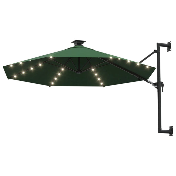 Ombrellone da Giardino a Parete con LED 300 cm Verde 312523