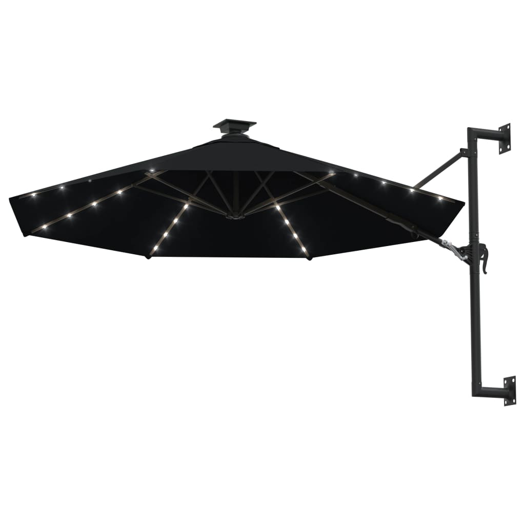 Ombrellone da parete con palo in metallo e LED 300 cm nero 02_0008693