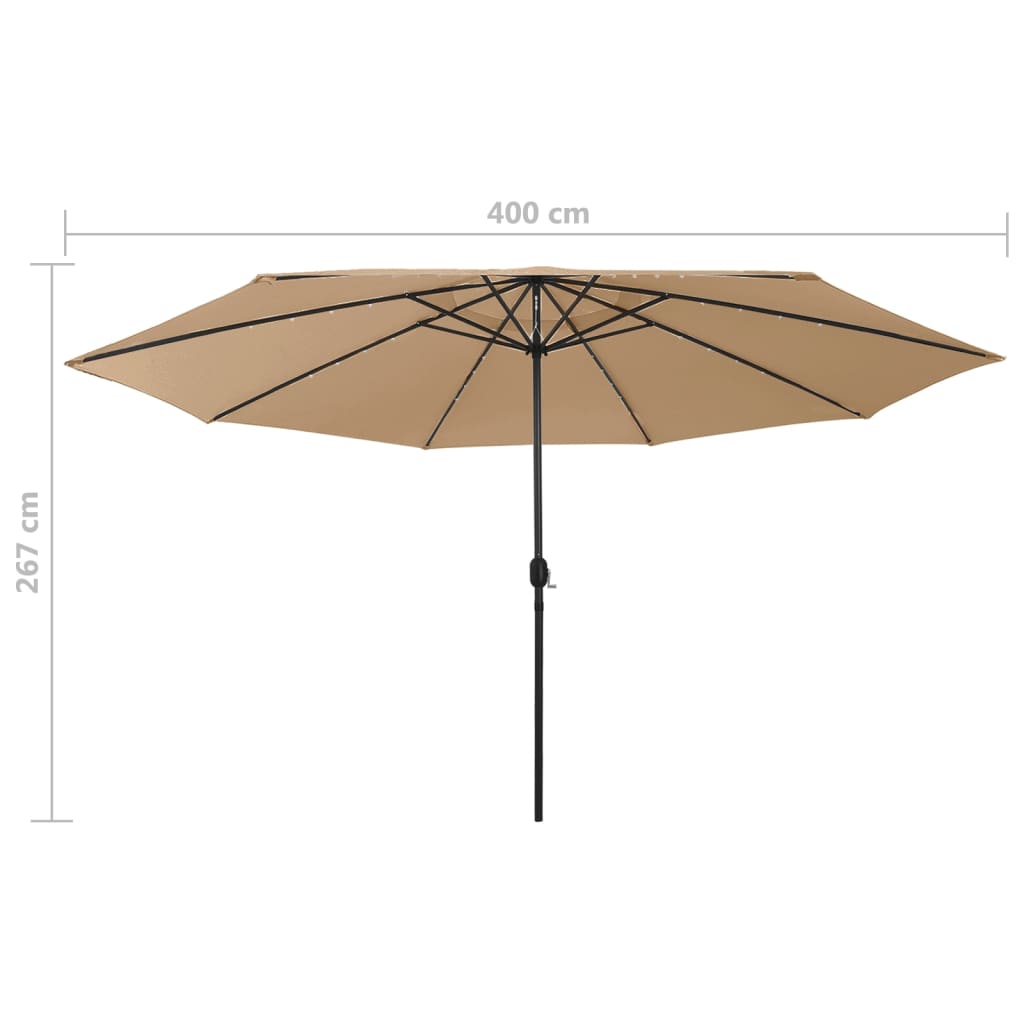 vidaXL Ombrellone da Giardino con Luci LED 400 cm Tortora