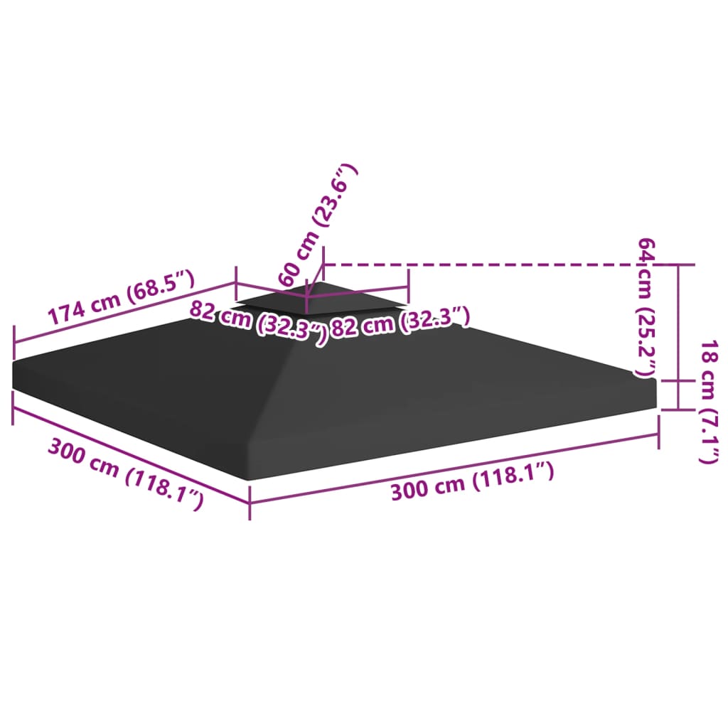 Copertura Superiore per Gazebo a 2 Strati 310 g/m² 3x3 m Nera 312072
