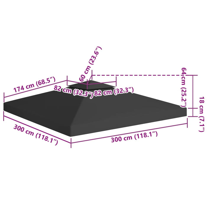 Copertura Superiore per Gazebo a 2 Strati 310 g/m² 3x3 m Nera 312072