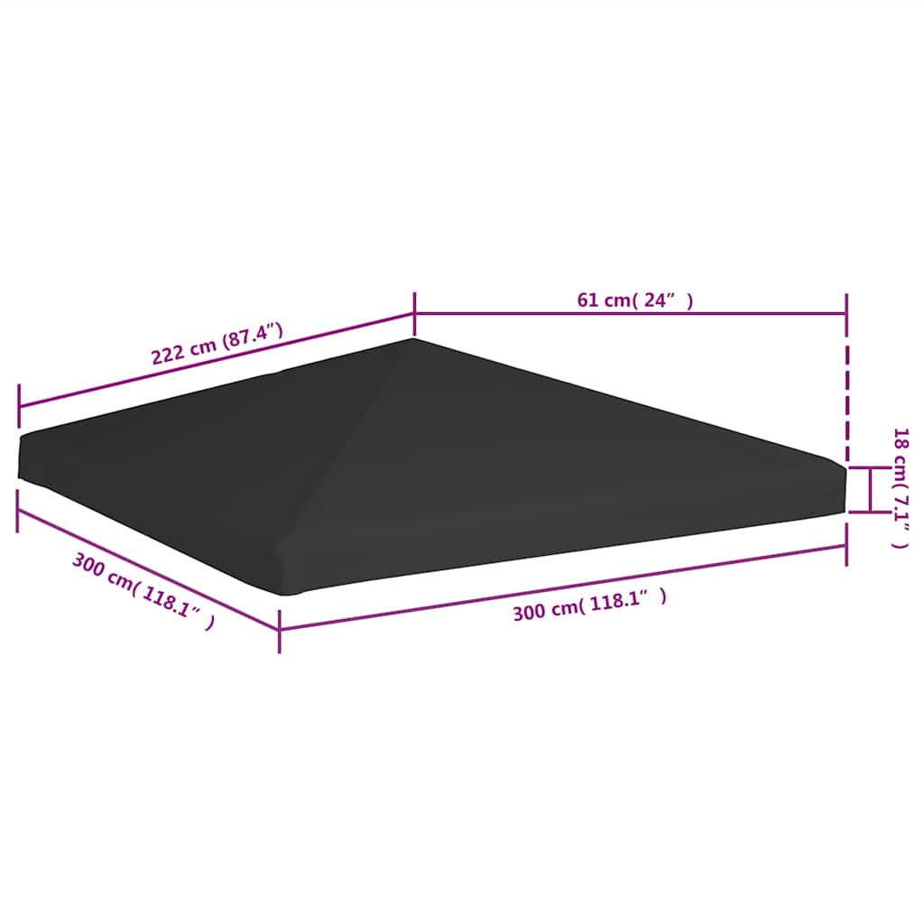 Copertura Superiore per Gazebo 270 g/m² 3x3 m Nera 312078
