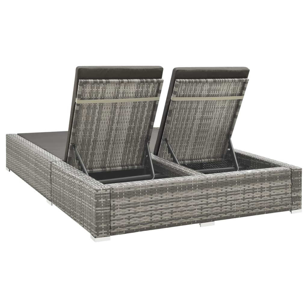 Lettino Prendisole Doppio in Polyrattan Grigio cod mxl 71214