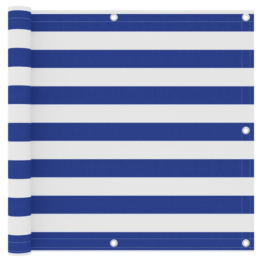 Paravento Balcone Bianco e Blu 90x400 cm in Tessuto Oxford