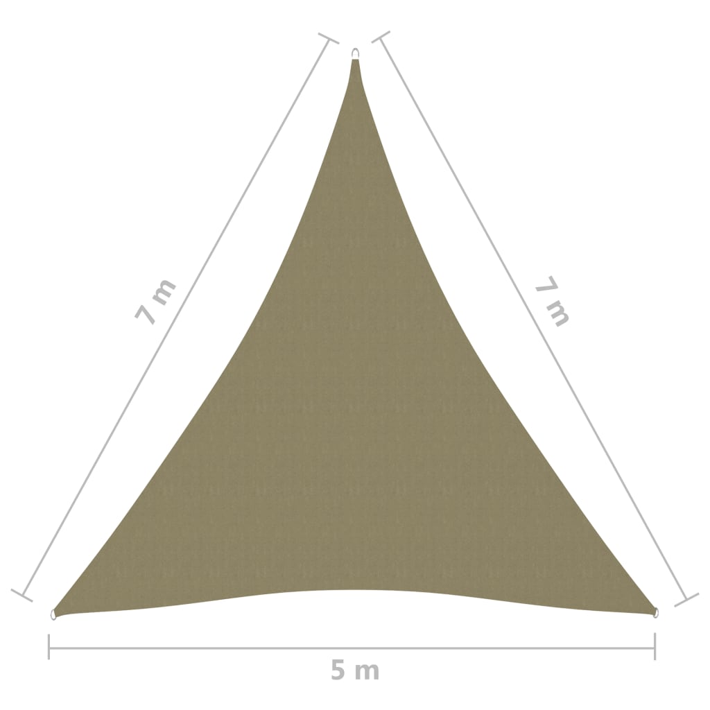 Vela parasole triangolare in tessuto Oxford 5 x 7 x 7 m beige 02_0009935