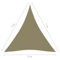 Vela parasole triangolare in tessuto Oxford 5 x 7 x 7 m beige 02_0009935