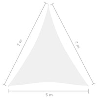 Vela ombreggiante triangolare in tessuto Oxford 5 x 7 x 7 m bianca 02_0009936