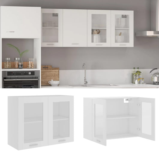 Mobile Pensile con Vetro Bianco 80x31x60 cm Legno Multistrato 802529