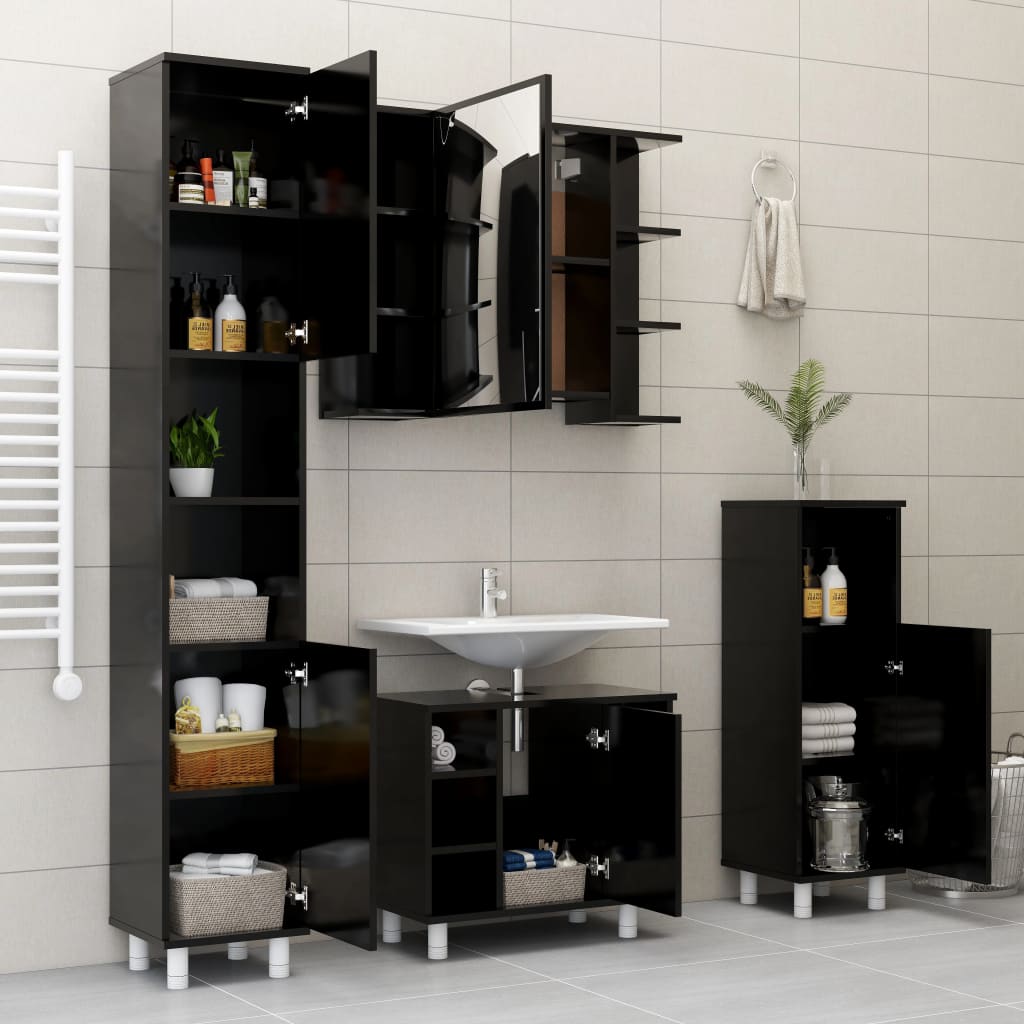 Armadio da Bagno Nero 30x30x95 cm in Truciolato cod mxl 52546