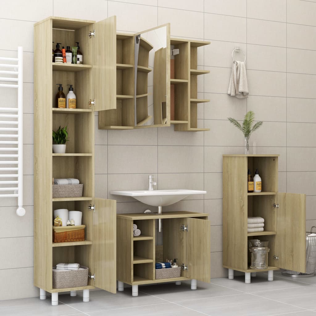 Mobile da Bagno Rovere Sonoma 30x30x95 cm in Legno Multistrato 802618