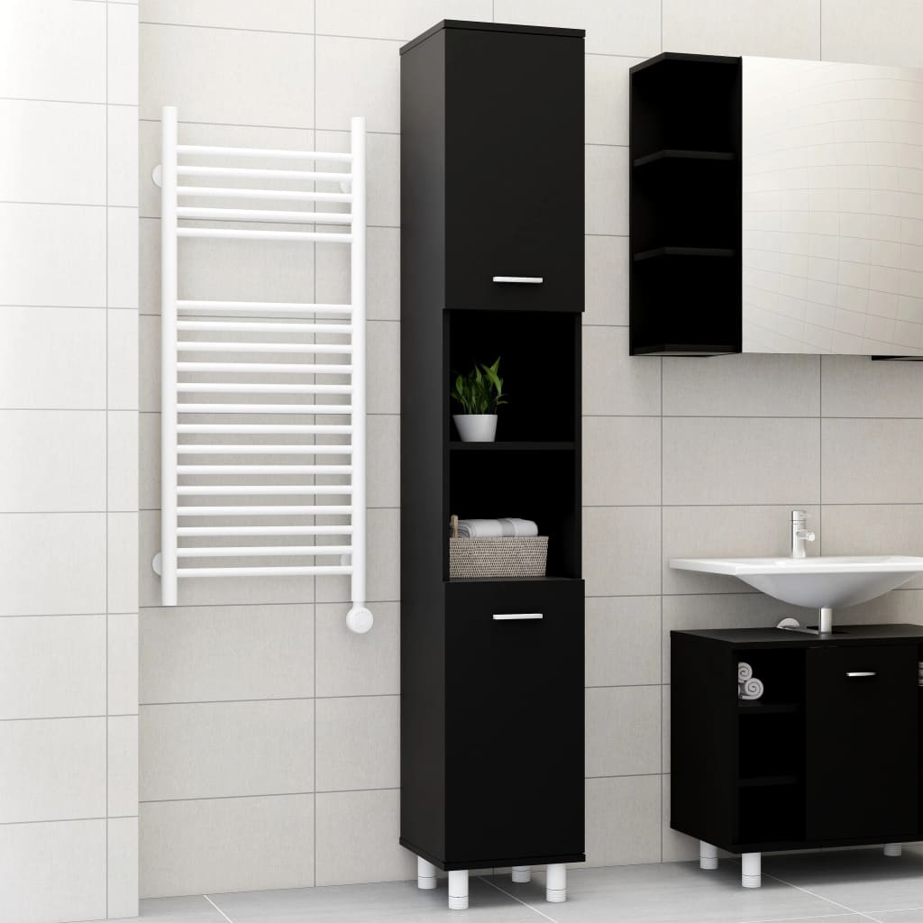 Mobile da Bagno Nero 30x30x179 cm in Legno Multistrato 802625