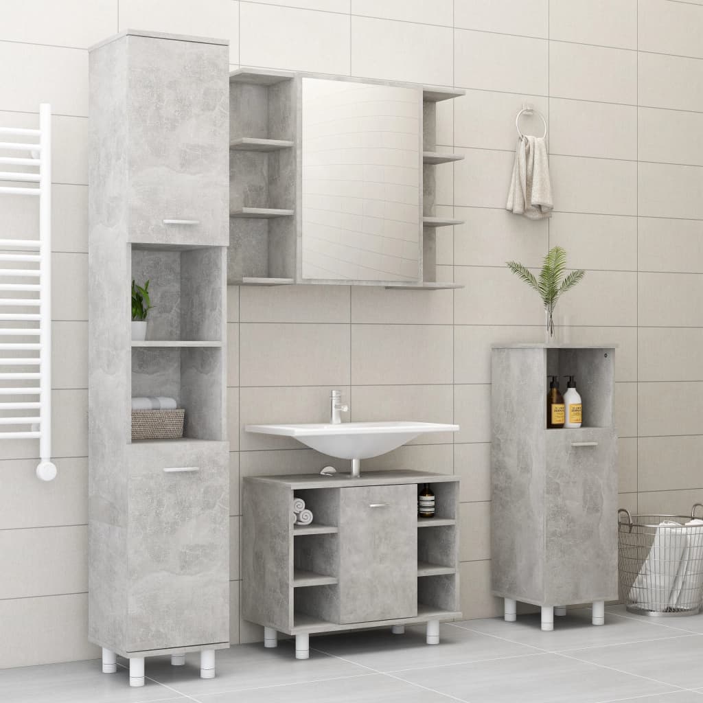 Mobile da Bagno Grigio Cemento 30x30x179 cm Legno Multistrato 802628