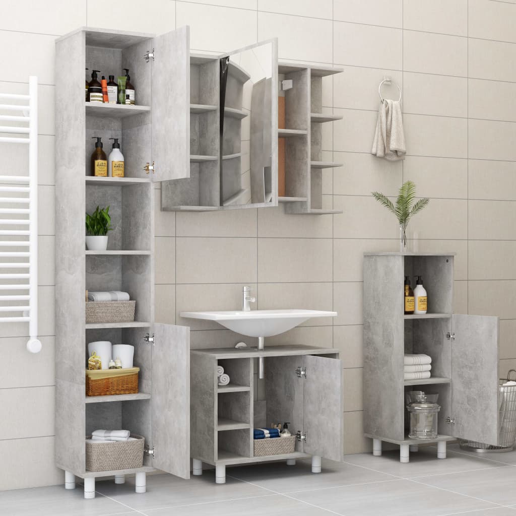 Mobile da Bagno Grigio Cemento 30x30x179 cm Legno Multistrato 802628