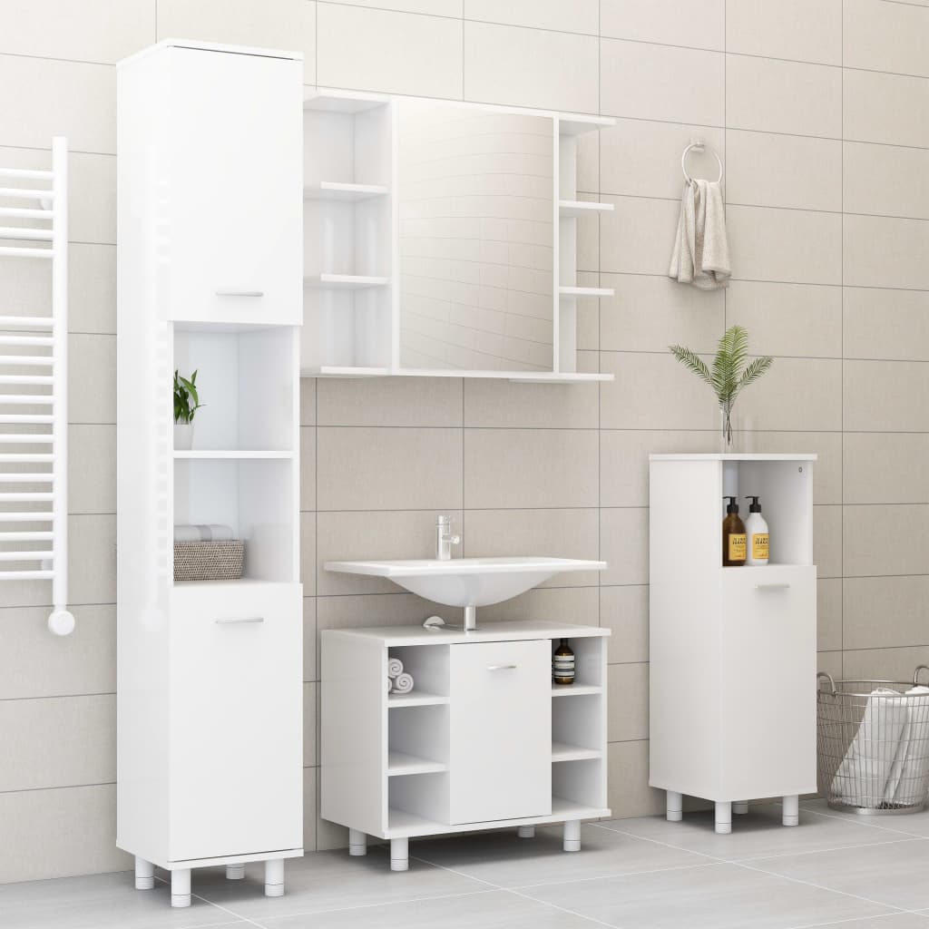Mobile da Bagno Bianco Lucido 30x30x179 cm in Legno Multistrato 802630