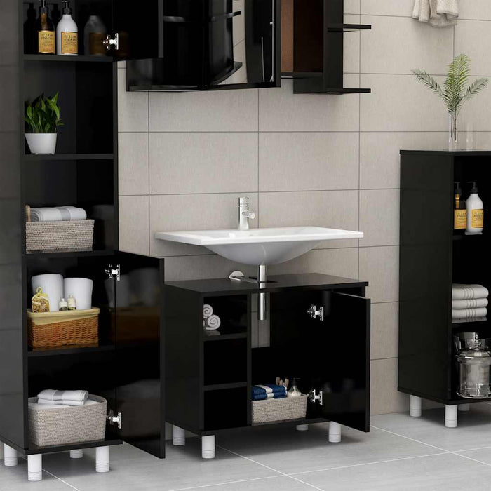 Mobile da Bagno Nero 60x32x53,5 cm in Legno Multistrato 802634
