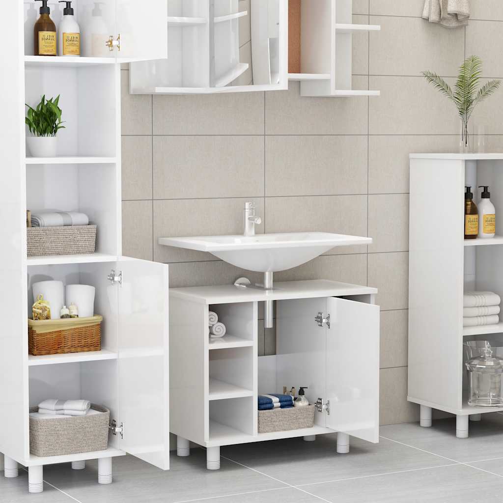 Mobile da Bagno Bianco Lucido 60x32x53,5cm in Legno Multistrato 802639
