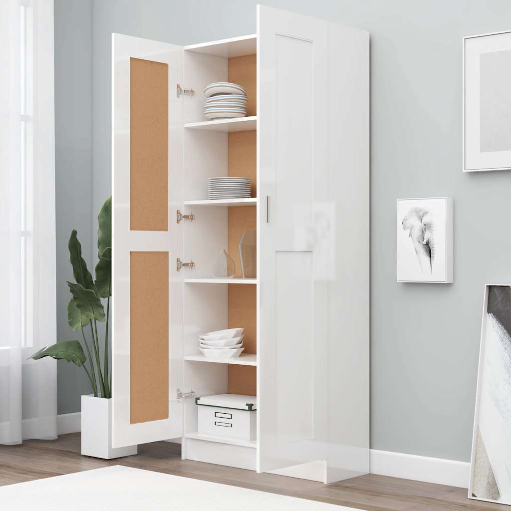 Libreria Bianco Lucido 82,5x30,5x185,5 cm in Legno Multistrato 802738
