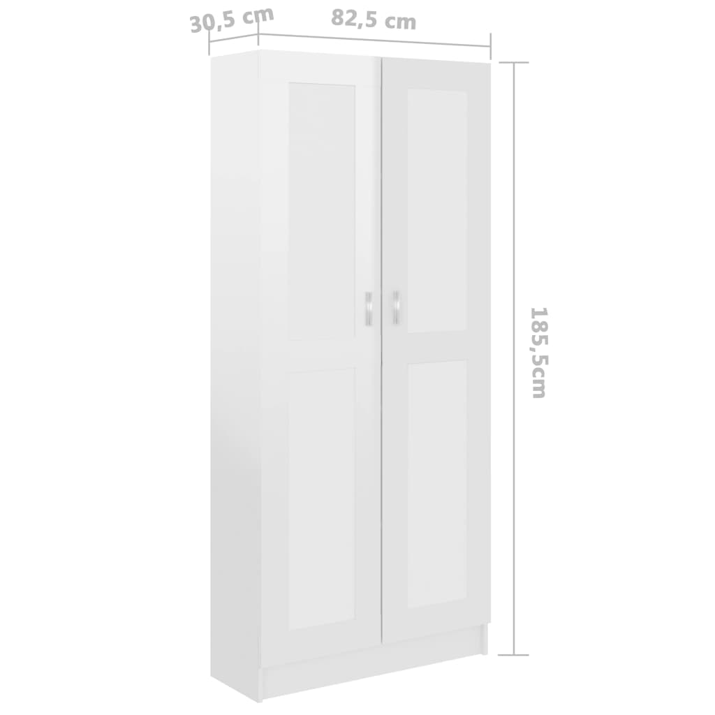 Libreria Bianco Lucido 82,5x30,5x185,5 cm in Legno Multistrato 802738