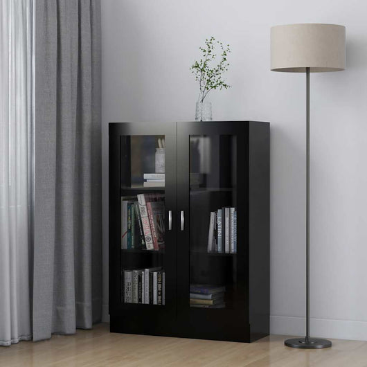 Armadietto con Vetrina Nero 82,5x30,5x115 cm in Truciolato