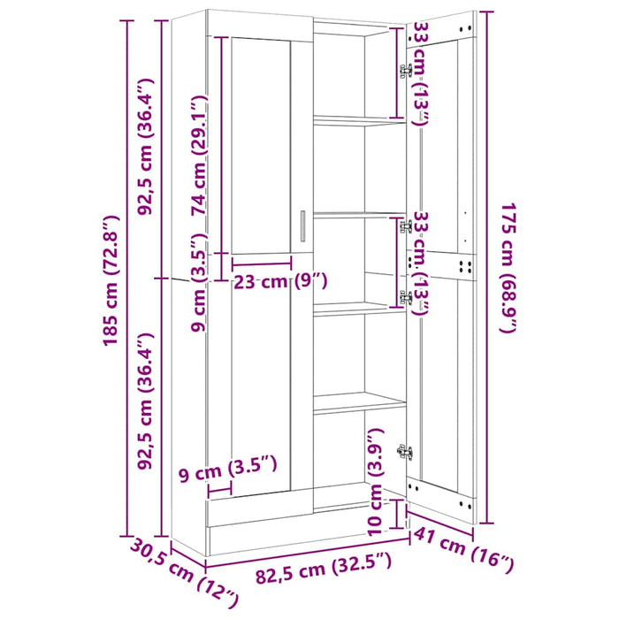 Armadietto Vetrina Rovere Sonoma 82,5x30,5x185 cm Multistrato 802771