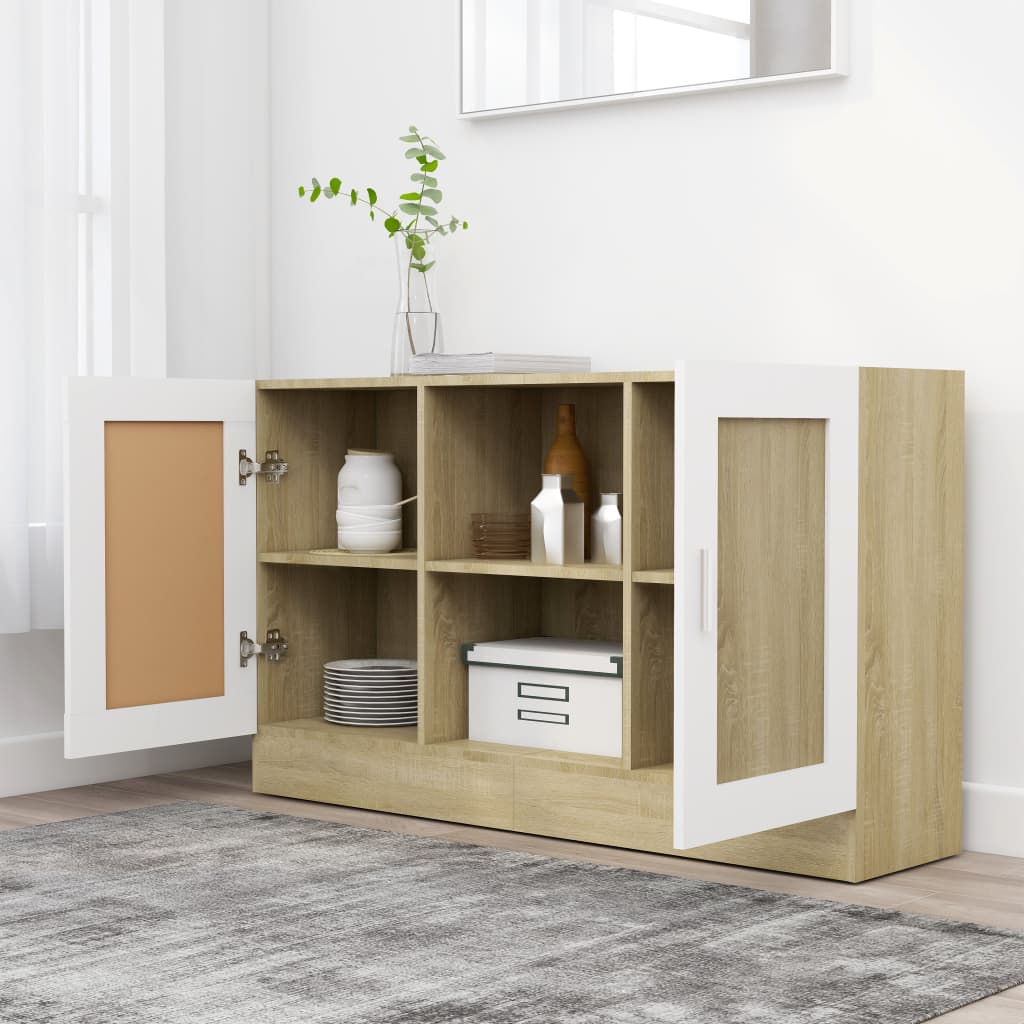 Credenza Bianca e Rovere Sonoma 120x30,5x70cm Legno Multistrato 802782