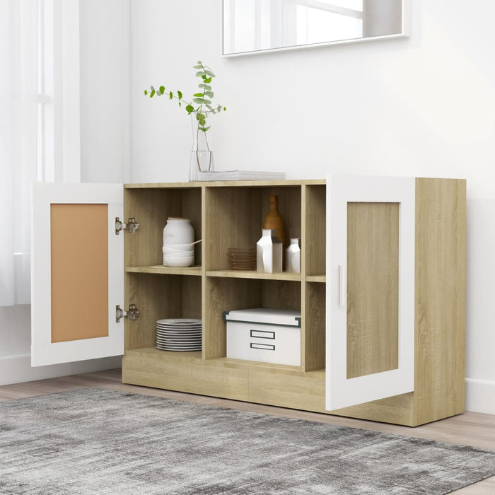 Credenza Bianca e Rovere Sonoma 120x30,5x70cm Legno Multistrato 802782