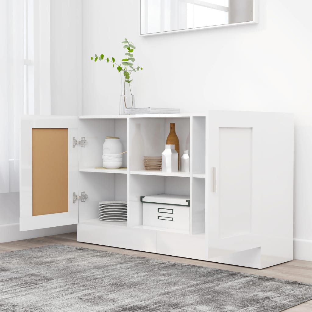 Credenza Bianco Lucido 120x30,5x70 cm in Legno Multistrato 802783