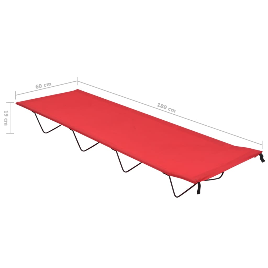 Letto da Campeggio 180x60x19 cm Tessuto Oxford e Acciaio Rosso 312480