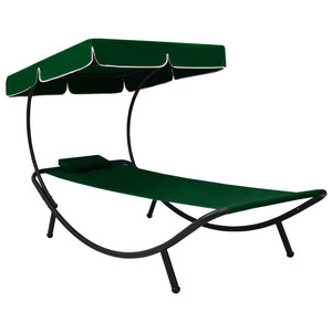 Day bed sdraio chaise longue da esterno 200 cm con tendalino e cuscino verde 02_0012010