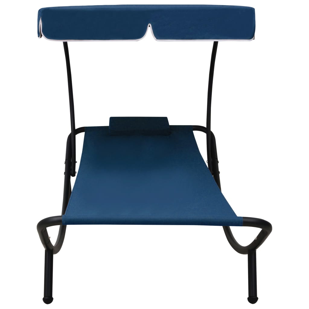 Day bed sdraio chaise longue da esterno 200 cm con tendalino e cuscino blu 02_0012005