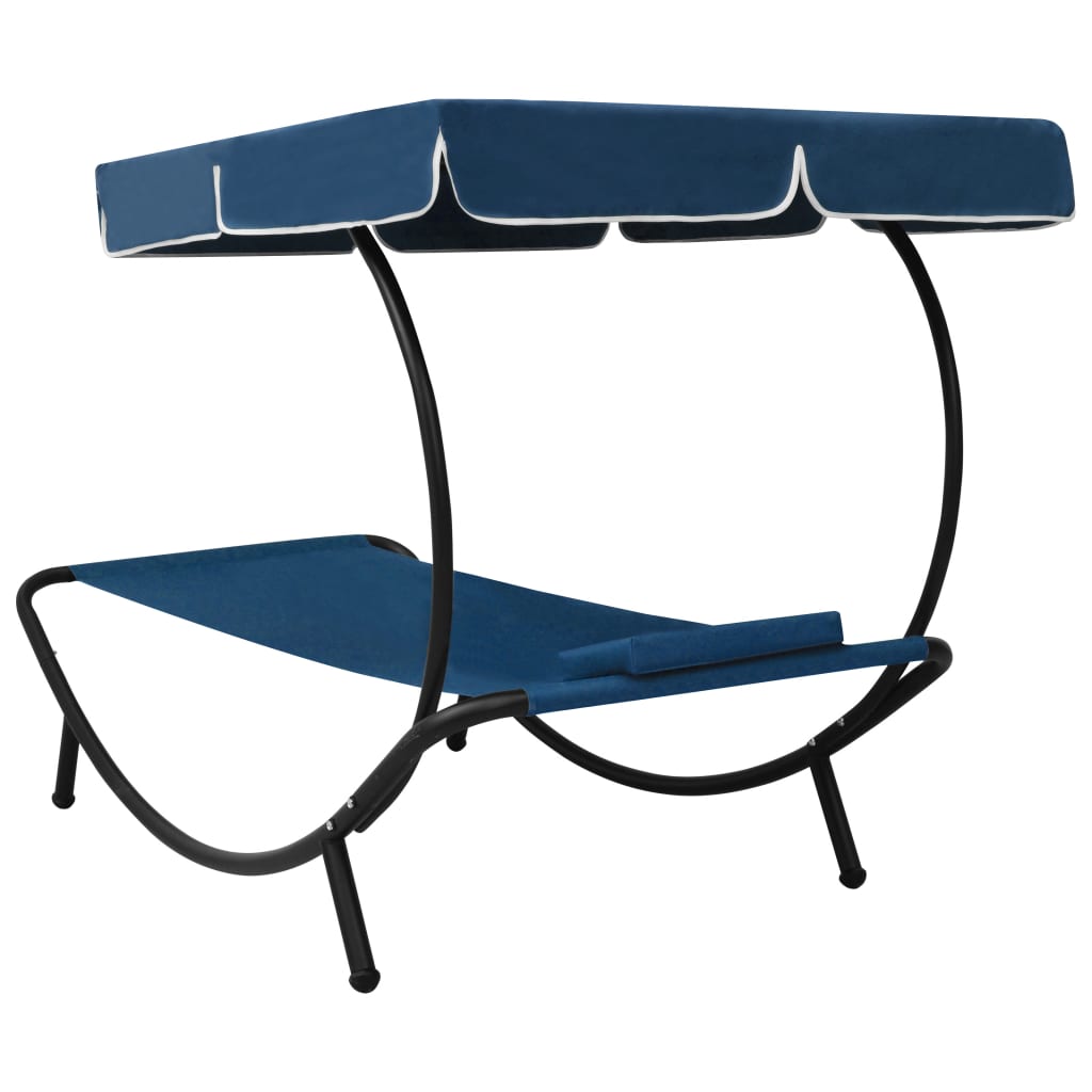 Day bed sdraio chaise longue da esterno 200 cm con tendalino e cuscino blu 02_0012005