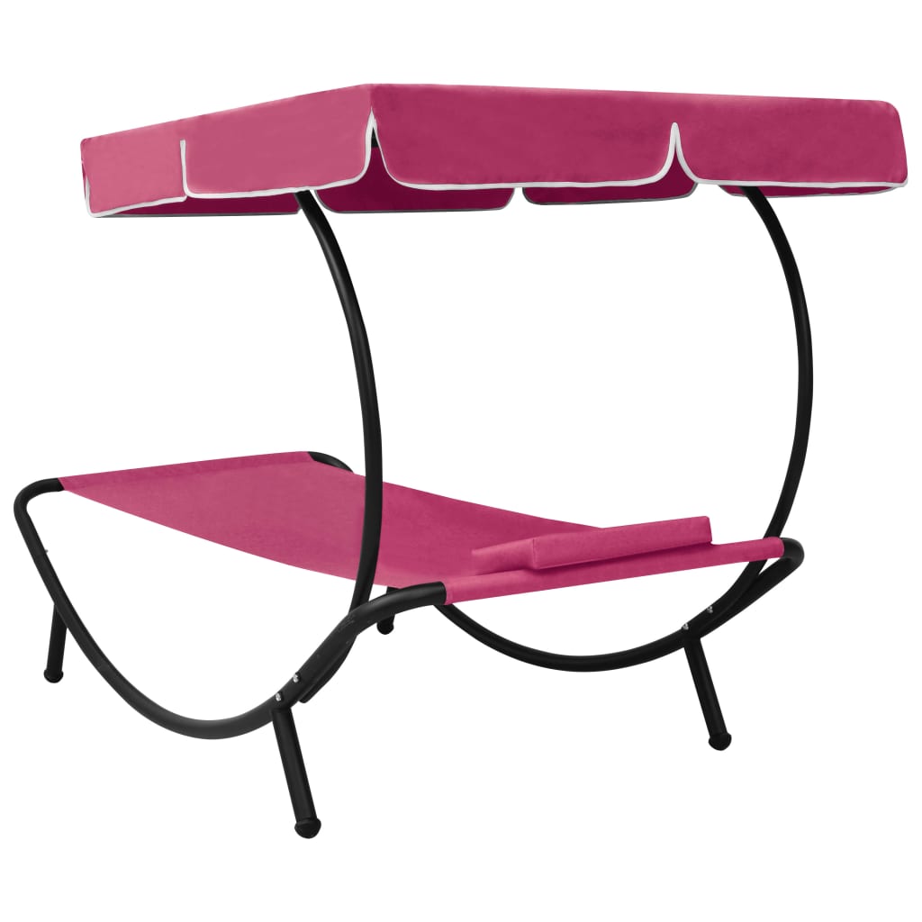Day bed sdraio chaise longue da esterno 200 cm con baldacchino e cuscino rosa 02_0012009